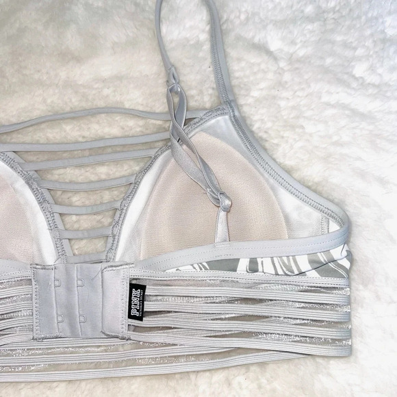 PINK Victoria’s Secret Ultimate Gray White Marble Strappy Bralette Xsmall Women - Picture 7 of 10